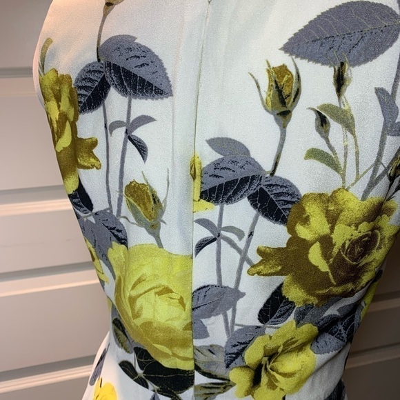 Gabby Skye Fit-N-Flare Midi Dress Off White Floral Yellow Roses 50's Style Gown - Picture 7 of 12